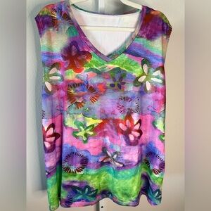 NWOT Sleeveless V-Neck Floral Watercolor Tank Top - Multi